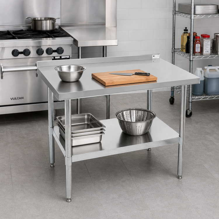 Product image #2 for John Boos Stallion 30-Inch x 18-Inch Stainless Steel Budget Work Table with 1-1/2-Inch Backsplash and Adjustable Undershelf