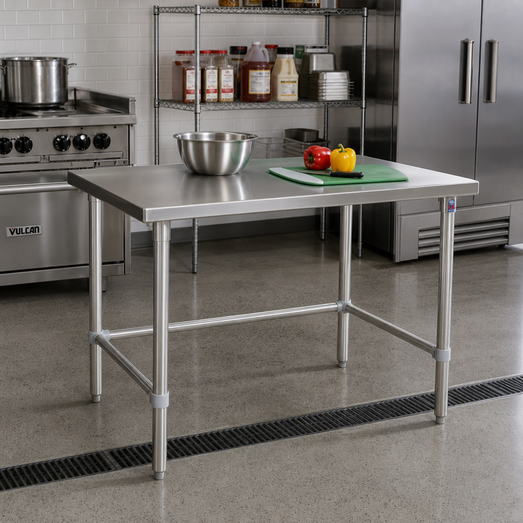 Product image #2 for John Boos Stallion 48 Inch x 24 Inch 16-Gauge Stainless Steel Flat Top Work Table with Safety Edge