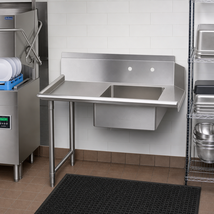 Product image #2 for John Boos Straight Soiled Dishtable with 16 x 20 x 8 Inch Pre-Rinse Sink, Left-to-Right Operation
