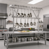 Thumbnail image #2 for Eagle Group Table-Mounted Aluminum Triple-Bar Pot Rack with 27 Double-Pronged Hooks, 100
