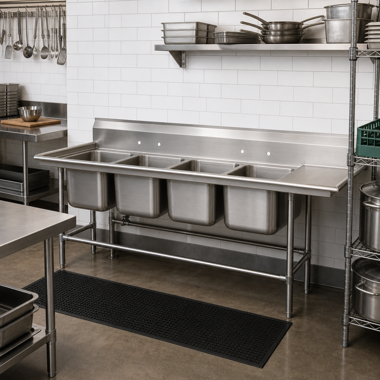 Product image #2 for Advance Tabco Regaline 4-Compartment Stainless Steel Sink with Right-Hand 24-Inch Drainboard, 16 x 20-Inch Bowls