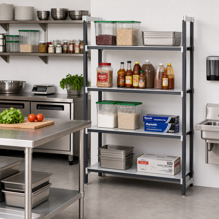 Product image #2 for Cambro Camshelving Elements XTRA Solid Stationary Add-On Shelving Unit, 30W x 21D x 84H, 4-Tier, Speckled Gray