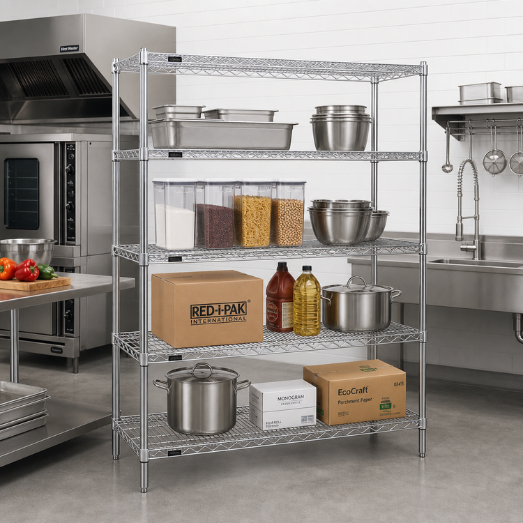 Product image #2 for Red-i-Pak 4-Tier Stationary Wire Shelving Unit, 60W x 24D x 74H, Chrome Finish