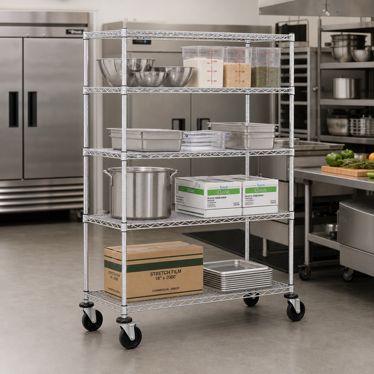 Product image #2 for Metro Super Erecta Brite 4-Shelf Wire Stem Caster Cart with Polyurethane Casters, 36 x 21 x 69 Inches, 900 lb. Capacity