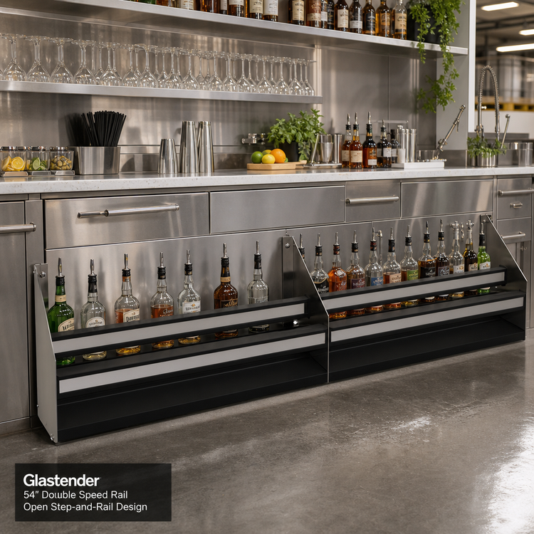 Product image #2 for Glastender 54-Inch Double Stainless Steel Speed Rail with Open Step-and-Rail Design