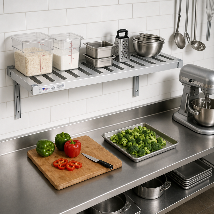 Product image #3 for New Age Adjust-A-Shelf T-Bar Wall-Mounted Aluminum Shelf, 48"W x 18"D, 1,500 lb. Capacity
