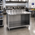 Thumbnail image #2 for Spec-Master Marine Series Stainless Steel Work Table with Open Front Cabinet Base, 96 x 24 Inch, 14-Gauge 304 Top, 1-1/2 Inch Rear Up-Turn