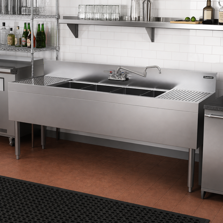 Product image #2 for Glastender 72-Inch Four-Compartment Stainless Steel Underbar Sink Unit with Dual Drainboards and Faucet