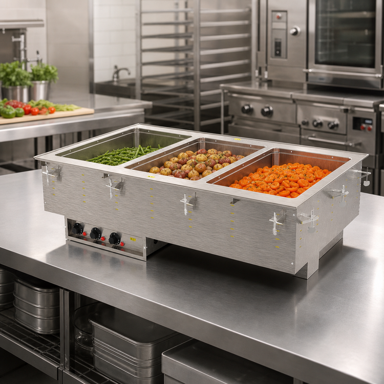 Product image #2 for Vollrath 3-Well Drop-In Electric Hot Food Well with Thermostatic Controls, Wet Operation, and Standard Drain