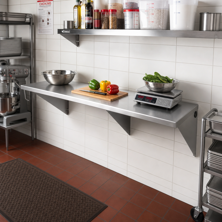 Product image #2 for Eagle Group Wall-Mount Stainless Steel Work Table, 72 x 30 Inches, Rolled Edge, 200 lb Capacity