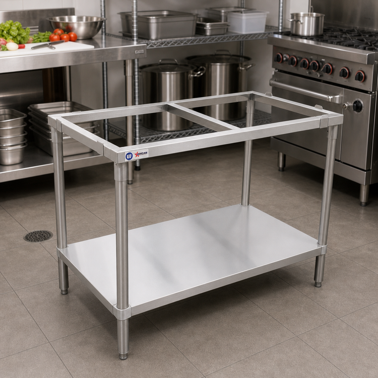 Product image #2 for Omcan Stainless Steel Poly-Top Work Table Frame with Undershelf, Without Backsplash, 48 x 30 x 36 Inches