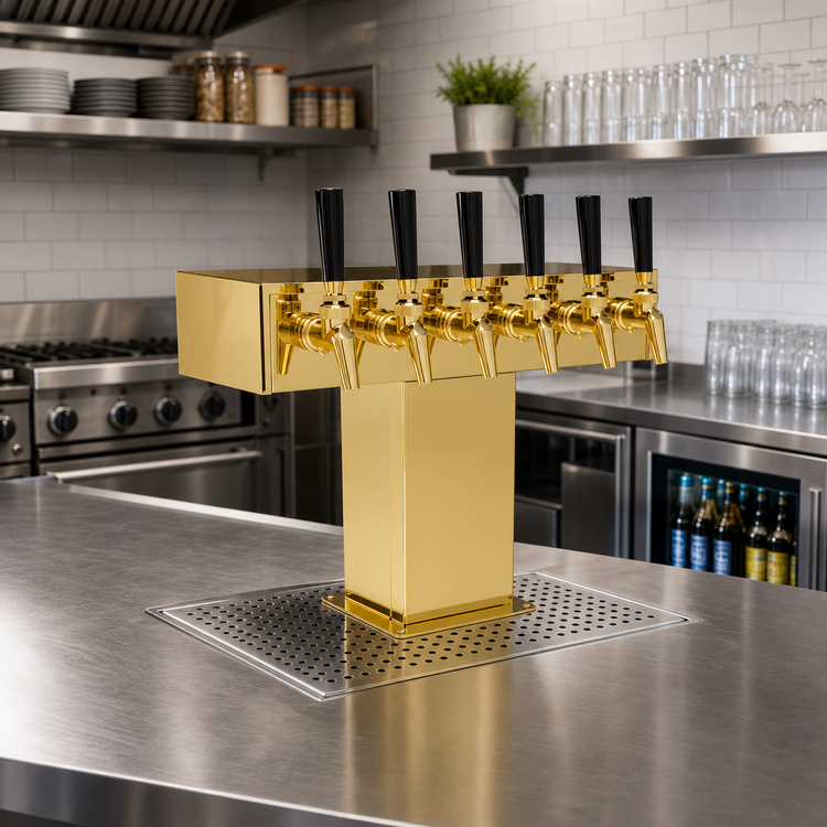 Product image #2 for Perlick 6-Faucet Tee Tower Style Beer Dispensing Kit, Tarnish-Free Brass