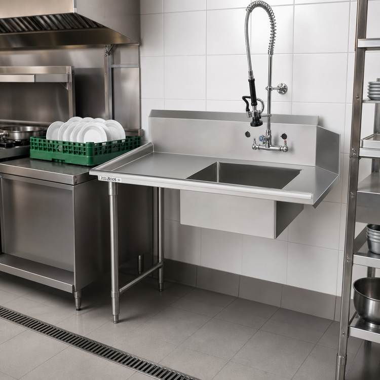 Product image #2 for John Boos Soiled Straight Dish Table with 20 x 20 x 8 Inch Pre-Rinse Sink, Left-to-Right Operation, 36 x 30 x 44 Inch
