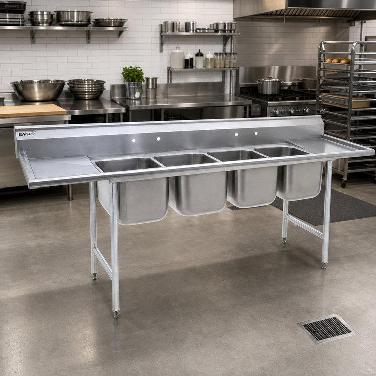 Product image #2 for Eagle Group 314-18-4-18L Four-Compartment Stainless Steel Sink with 18" Left Drainboard