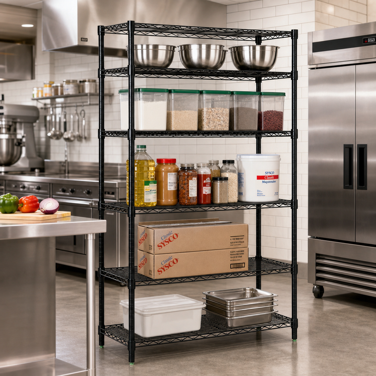 Product image #2 for Quantum 36" x 18" x 74" Black Epoxy Wire Shelving Starter Kit with 5 Shelves