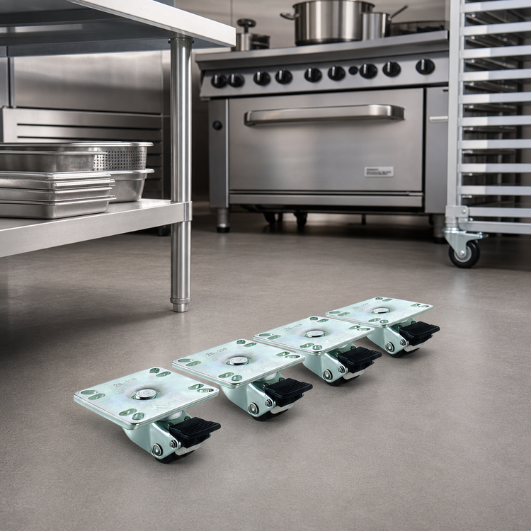Product image #2 for Krowne Royal Series Ultra Low Profile Plate Caster Set of 4, 1 Inch Diameter, 3-1/2 x 3-1/2 Inch Plate