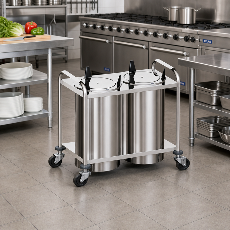 Product image #2 for Atlas Metal 2-Stack Unheated Mobile Open Plate Dispenser for 5-3/4-Inch Dishes