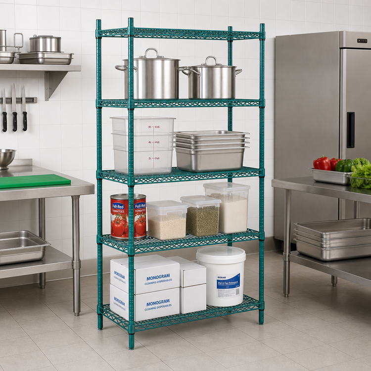 Product image #2 for Advance Tabco Special Value Series 4-Shelf Stationary Wire Shelving Unit, 36W x 18D x 74H, Green Epoxy