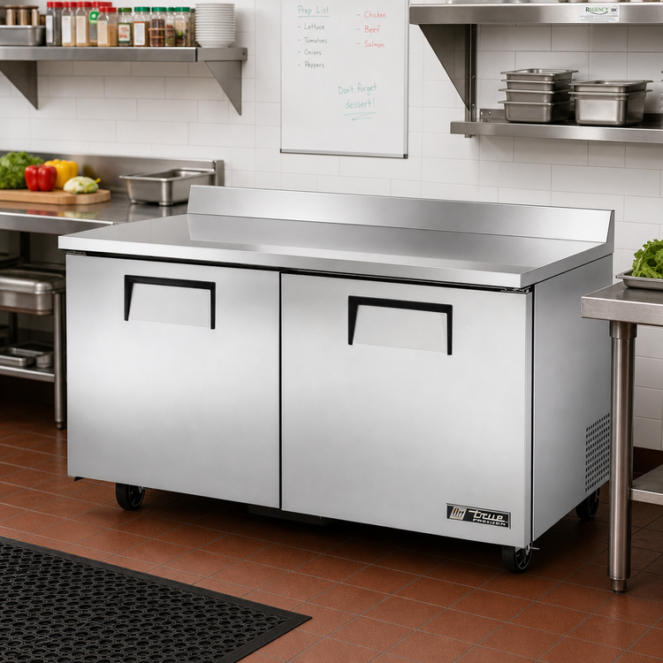 Product image #2 for True 60-Inch Two-Section Worktop Freezer with Solid Doors, Rear-Mounted Self-Contained Refrigeration, Stainless Steel