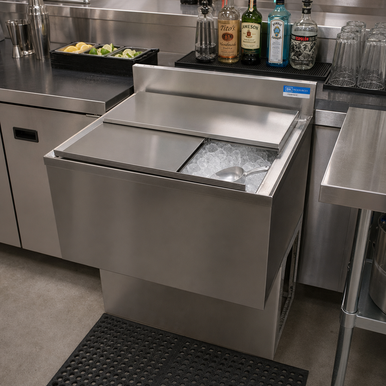 Product image #2 for BK Resources Underbar Insulated Ice Bin with 7-Circuit Aluminum Cold Plate, 97 lb Capacity, 30" x 21 1/4" x 34"