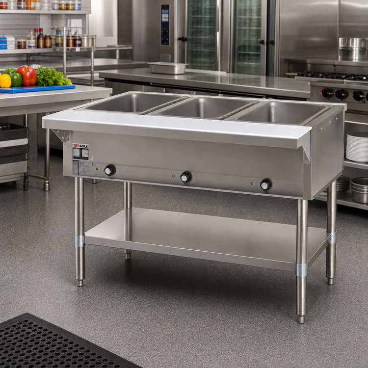 Product image #2 for Eagle Group SDHT3-240-3 48-Inch Stationary Electric Hot Food Table, Open Base, 3 Dry Wells, 240V 3-Phase