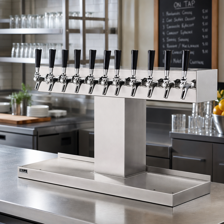 Product image #2 for Perlick Extra High Wide Base Countertop 10-Faucet Glycol-Cooled Draft Beer Tee Tower, Stainless Steel