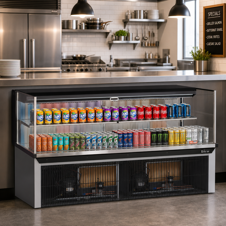 Product image #3 for Turbo Air 72-Inch Drop-In Low-Profile Horizontal Open Refrigerated Display Case with Self-Cleaning Condenser