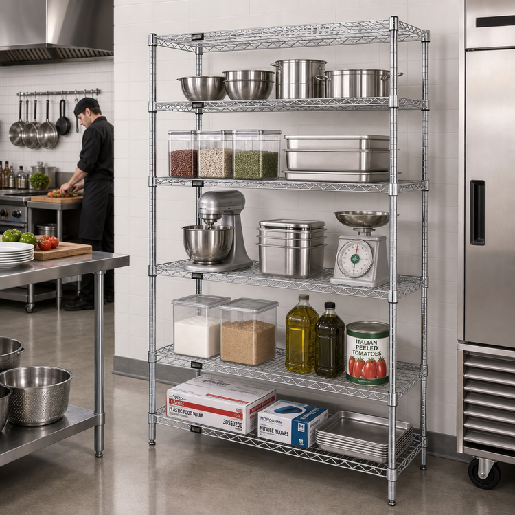 Product image #2 for Quantum 54"W x 24"D x 54"H Chrome Plated Wire Shelving Starter Kit with 5 Shelves