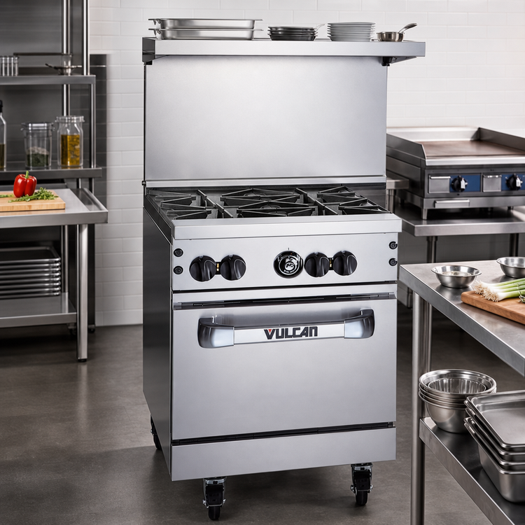 Product image #3 for Vulcan Endurance 24-Inch 4-Burner Gas Restaurant Range with Standard Oven and Backriser Hi-Shelf
