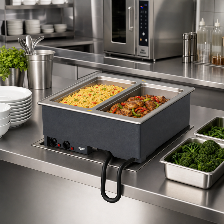 Product image #2 for Vollrath Two-Well Drop-In Electric Hot Food Well with Thermostatic Controls, Manifold Drain, 12 x 20 Inch Insulated Wells, 240V