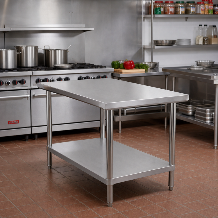 Product image #2 for Thunder Group 48-Inch x 24-Inch 430 Stainless Steel Flat Top Work Table with Adjustable Undershelf