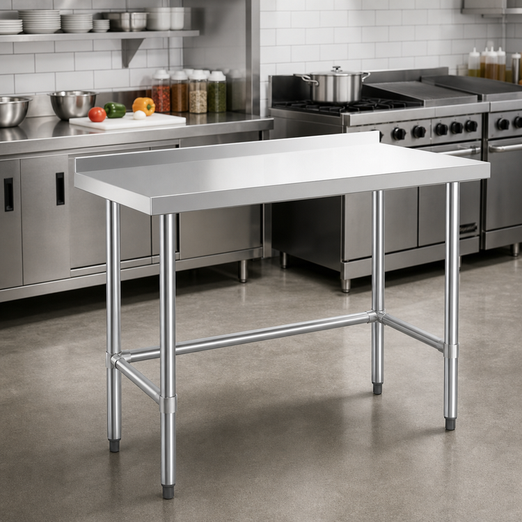 Product image #2 for Steel Works Stainless 48 x 18 x 34 Inch Open Base Stainless Steel Work Table with 2 Inch Backsplash
