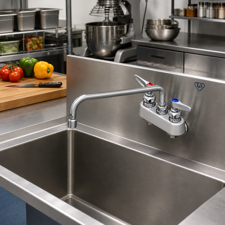 Product image #2 for T&S Brass B-1103 Deck-Mount Workboard Faucet with 12-Inch Swing Nozzle, 3-1/2-Inch Centers, Low Lead, ADA Compliant