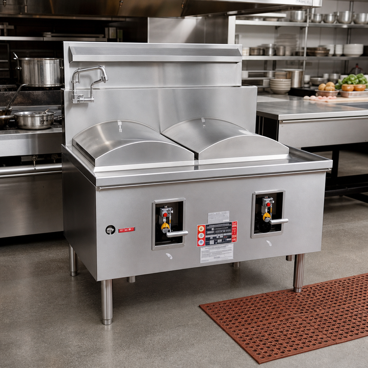 Product image #2 for Town Equipment CF-2 Gas Cheung Fun Noodle Range, 2-Section, Stainless Steel Deck, Open Base