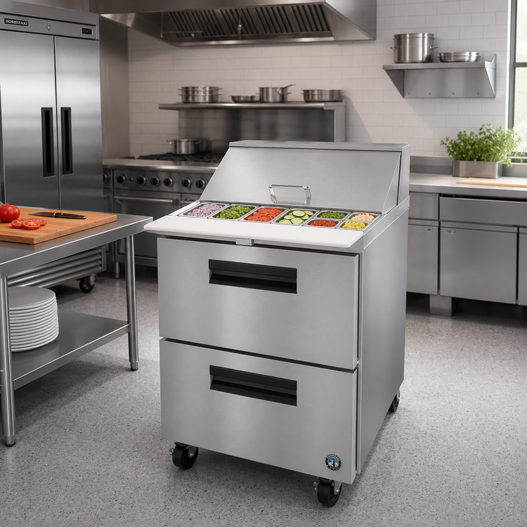 Product image #2 for Hoshizaki Steelheart 27-Inch One-Section Sandwich Top Refrigerator with 2 Drawers and 8-Pan Top