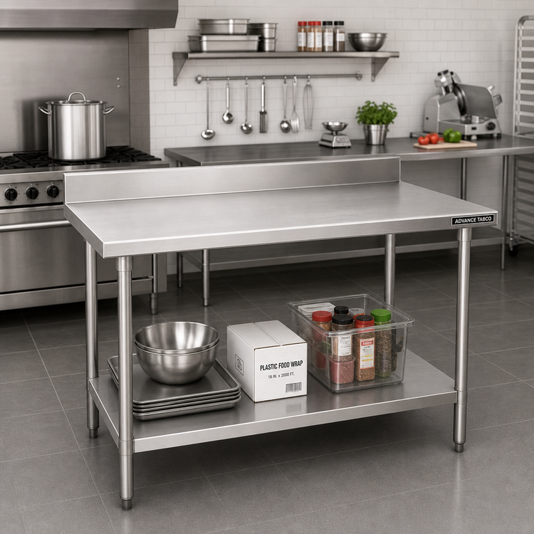 Product image #2 for Advance Tabco 72" x 24" Stainless Steel Work Table with 5" Backsplash and Adjustable Undershelf