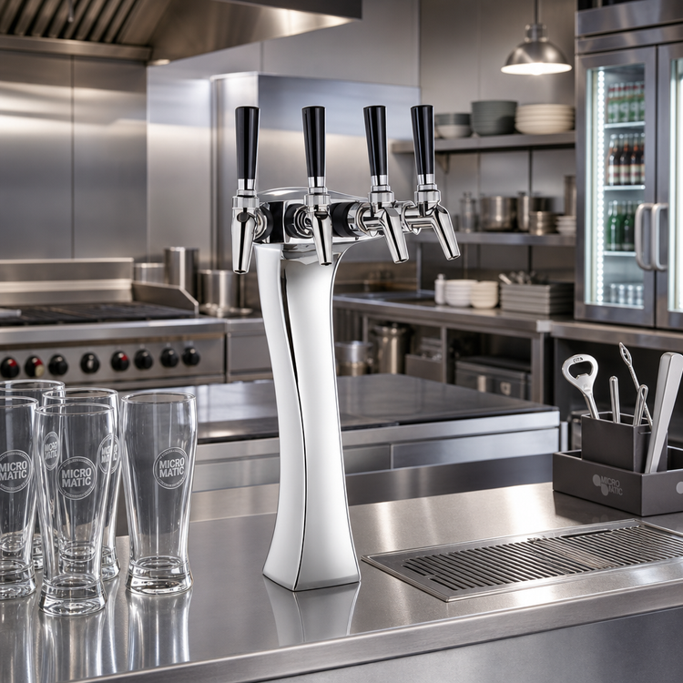 Product image #2 for Panther 4-Faucet Glycol-Cooled Countertop Draft Beer Tower, Polished Chrome
