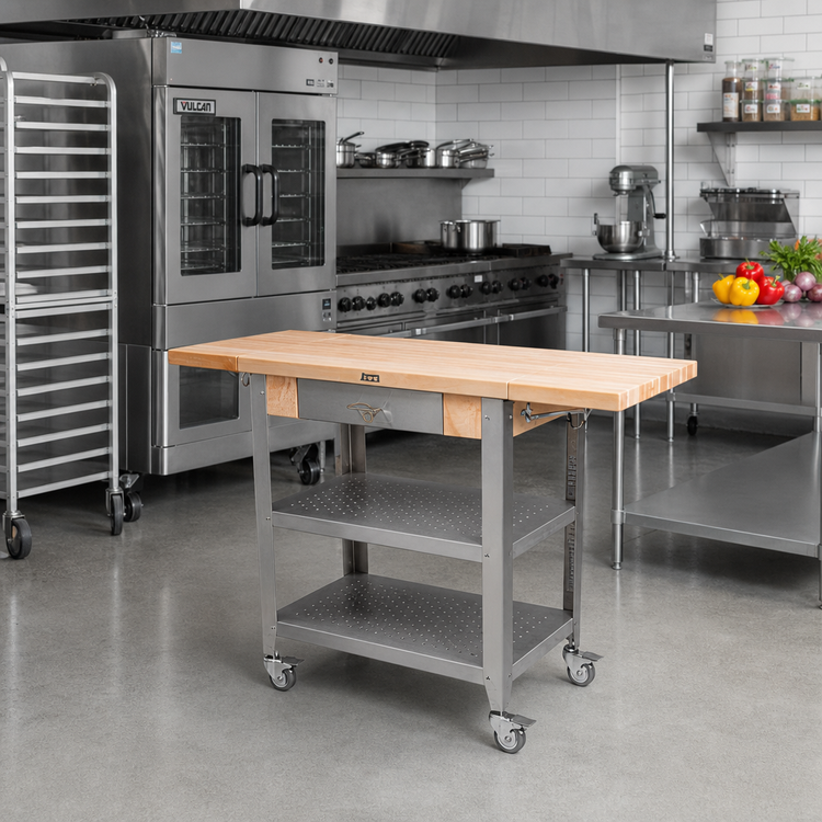 Product image #3 for John Boos Cucina Elegante CUCE50 50-Inch Mobile Maple Butcher Block Cart with Drawer and Drop Leaves