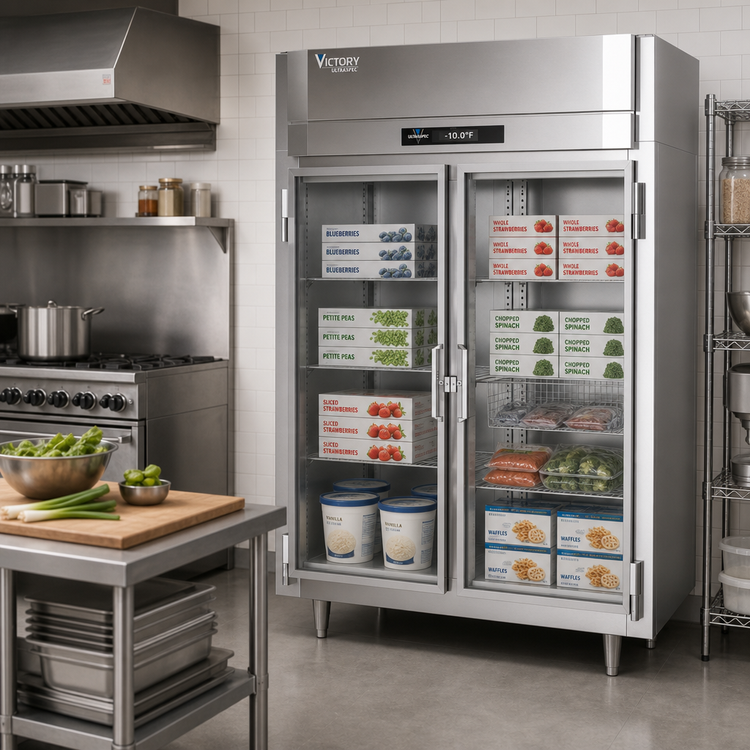 Product image #2 for Victory UltraSpec 2-Section Shallow Depth Glass Door Reach-In Freezer, 41.35 Cu. Ft., Self-Contained