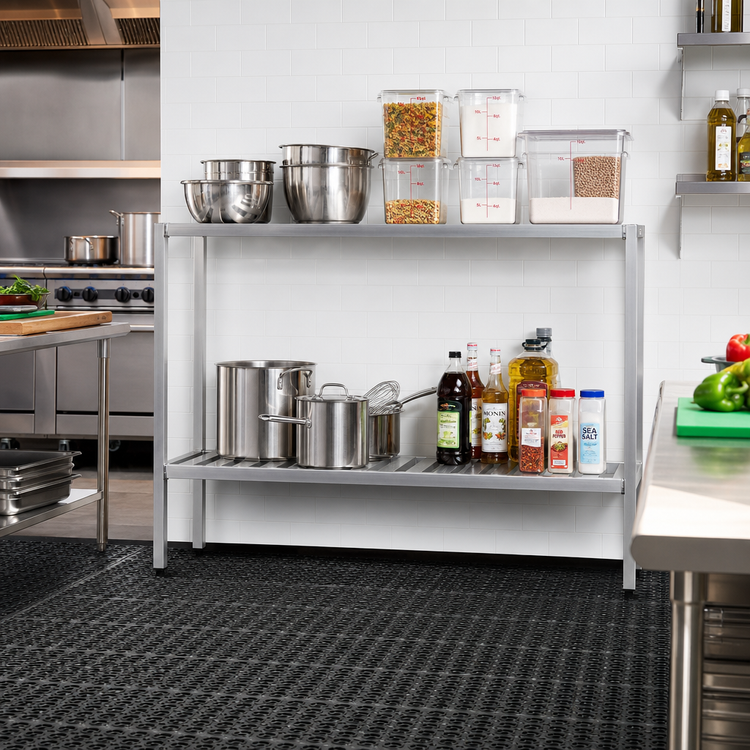 Product image #2 for New Age T-Bar Series 2-Tier Freestanding Aluminum Cantilevered Shelving Unit, 60W x 24D x 48H