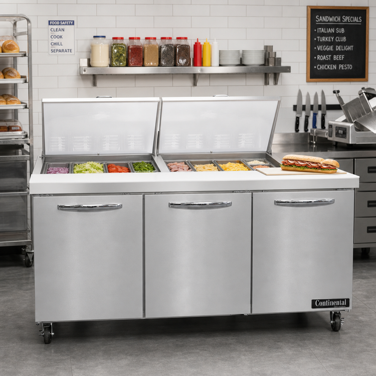 Product image #2 for Continental Refrigerator SW72N24M 72" Mighty Top 3-Section Sandwich Unit Refrigerator with 24 Pan Capacity