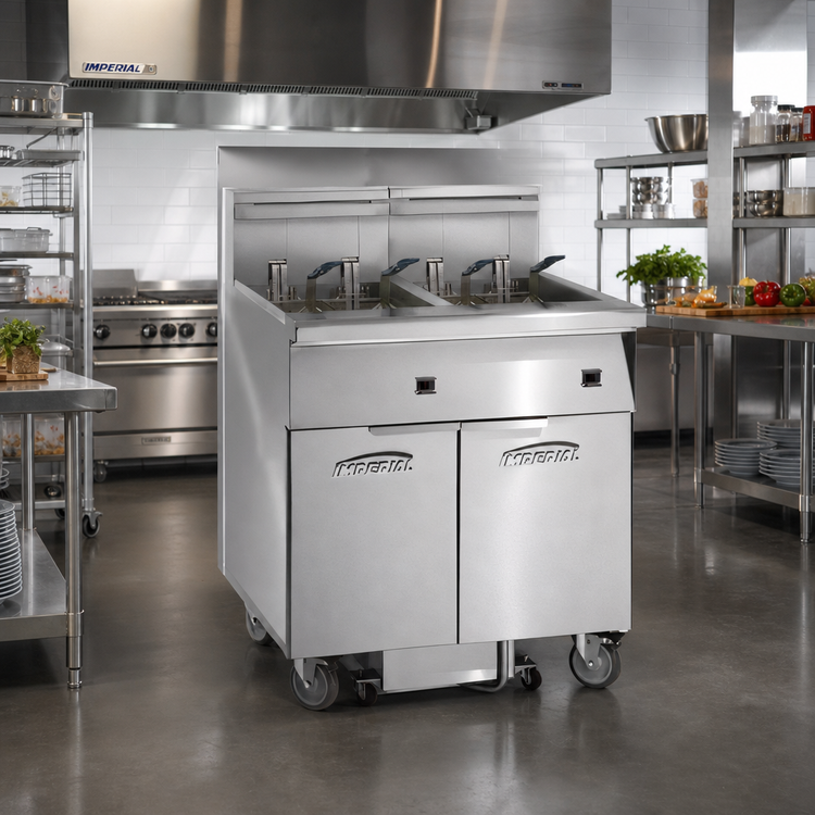 Product image #2 for Imperial Electric 5-Fryer 75 lb. Floor Model with Built-In Space Saver Filter System