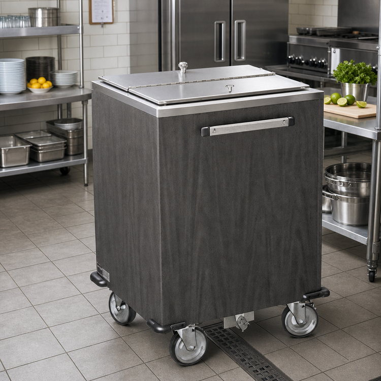 Product image #2 for Mobile Insulated Ice Cart with Stainless Steel Top and Sliding Lid, 200 lb Capacity, Laminate Exterior