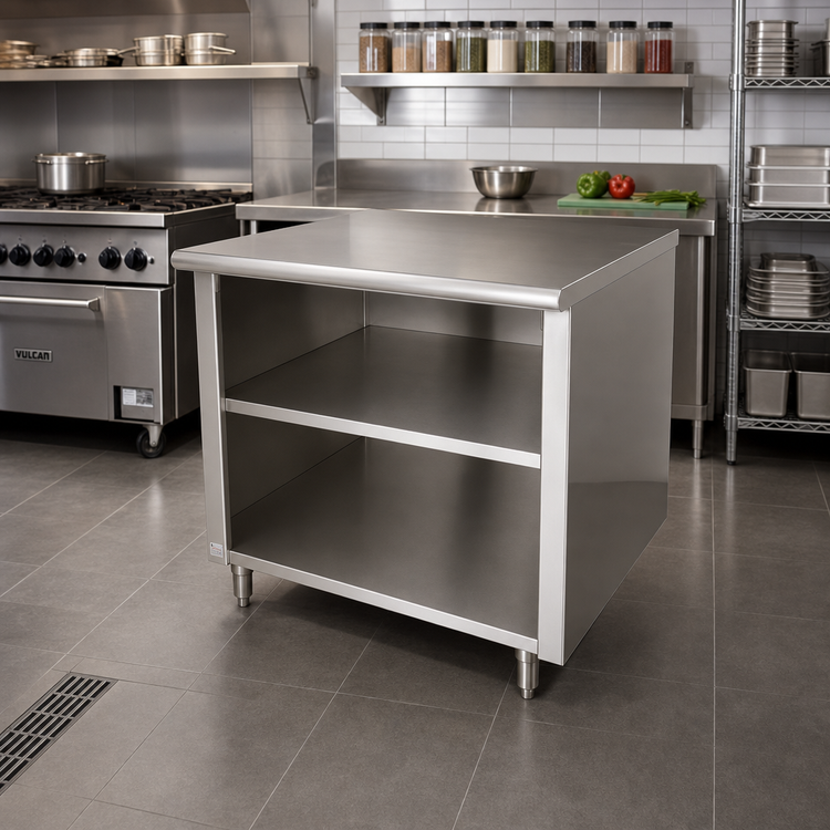 Product image #2 for Advance Tabco Special Value Series 36-Inch W x 30-Inch D Flat Top Open Base Work Table with Mid-Shelf