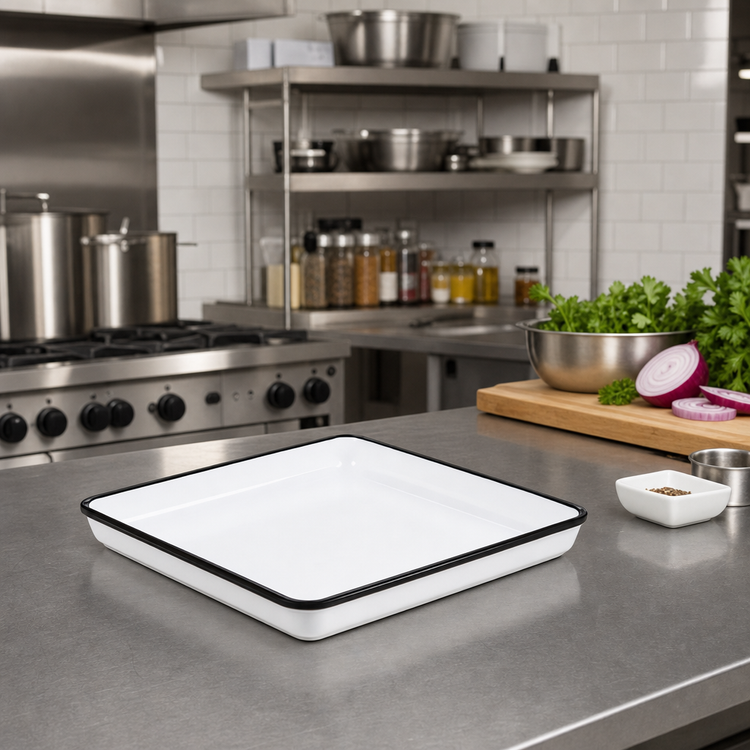 Product image #2 for Endurance 9-7/8 Inch Square White Melamine Standard Platter with Black Rim