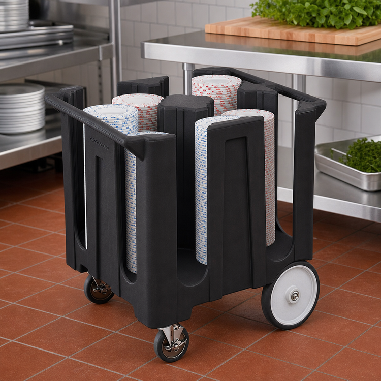 Product image #3 for Cambro Poker Chip Dish Caddy Cart, 4-Column, 12-1/4 Inch Plate Capacity, Black Polyethylene