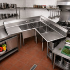 Thumbnail image #2 for Klinger's Trading EIT3C2D Corner 3-Compartment 18-Gauge 304 Stainless Steel Sink with 2 Drainboards, 18 x 18 x 12-Inch Bowls