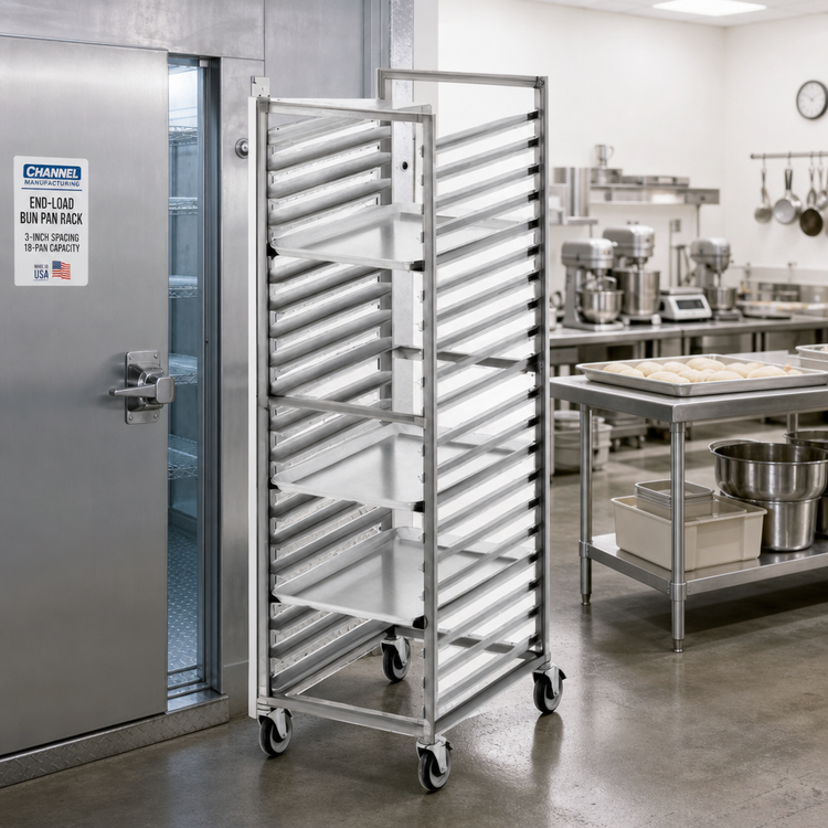 Product image #2 for Channel Manufacturing Stainless Steel Walk-In Cooler/Freezer End-Load Bun Pan Rack, 3-Inch Spacing, 18-Pan Capacity