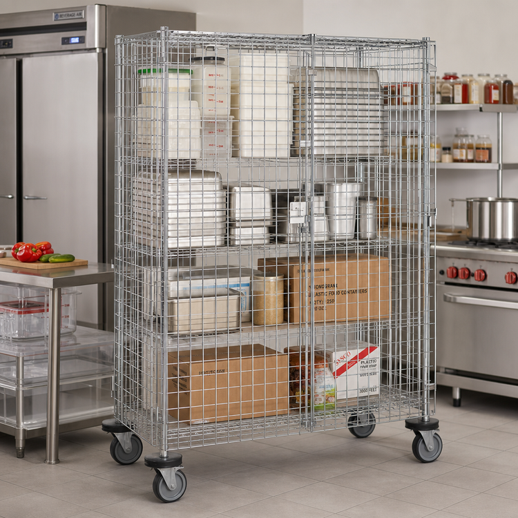 Product image #2 for Metro Super Erecta qwikSLOT Mobile Chrome-Plated Wire Security Cage, 65 x 27-1/4 x 68-1/2 Inches