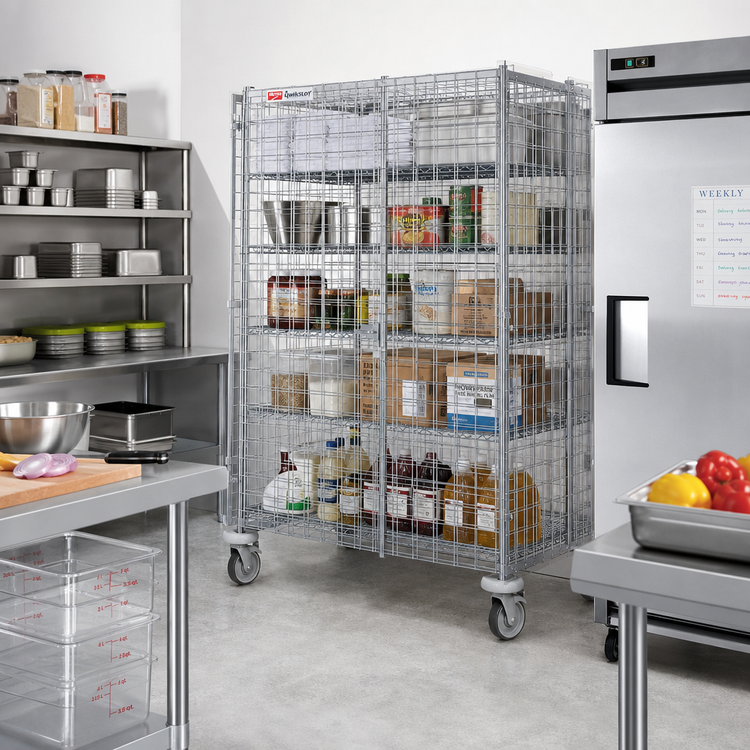 Product image #2 for Metro Super Erecta qwikSLOT Mobile Chrome-Plated Wire Security Cage, 65 x 27-1/4 x 68-1/2 Inches